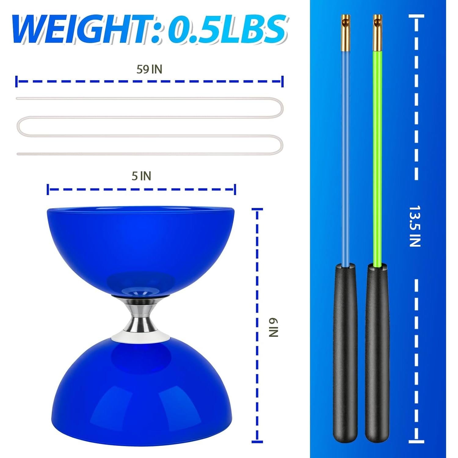 Yoyo Diabolo BODYRHYTHM Azul Profundo 12,7 cm con Palos