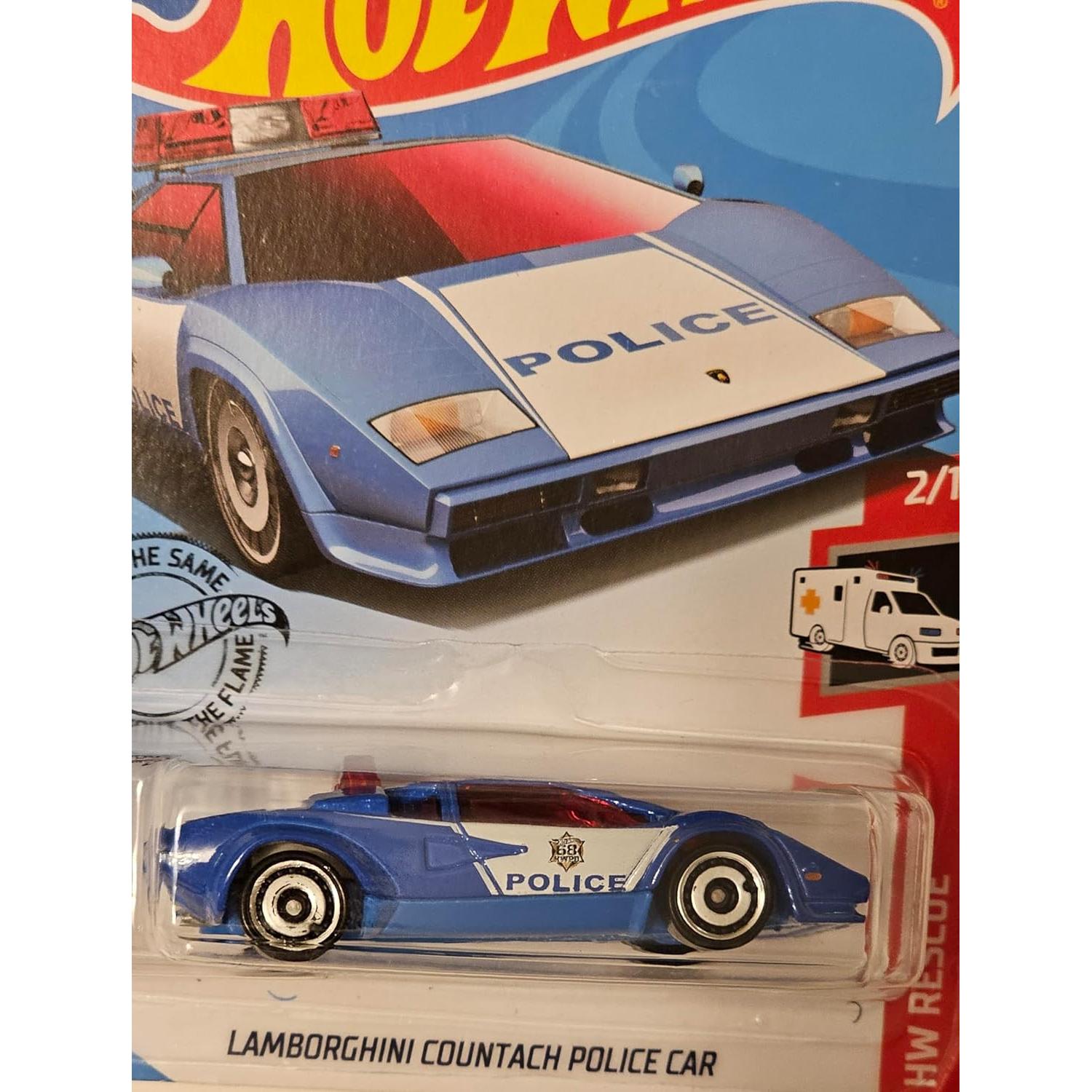 Hot Wheels Coche de Policía Lamborghini Countach 1:64 Azul
