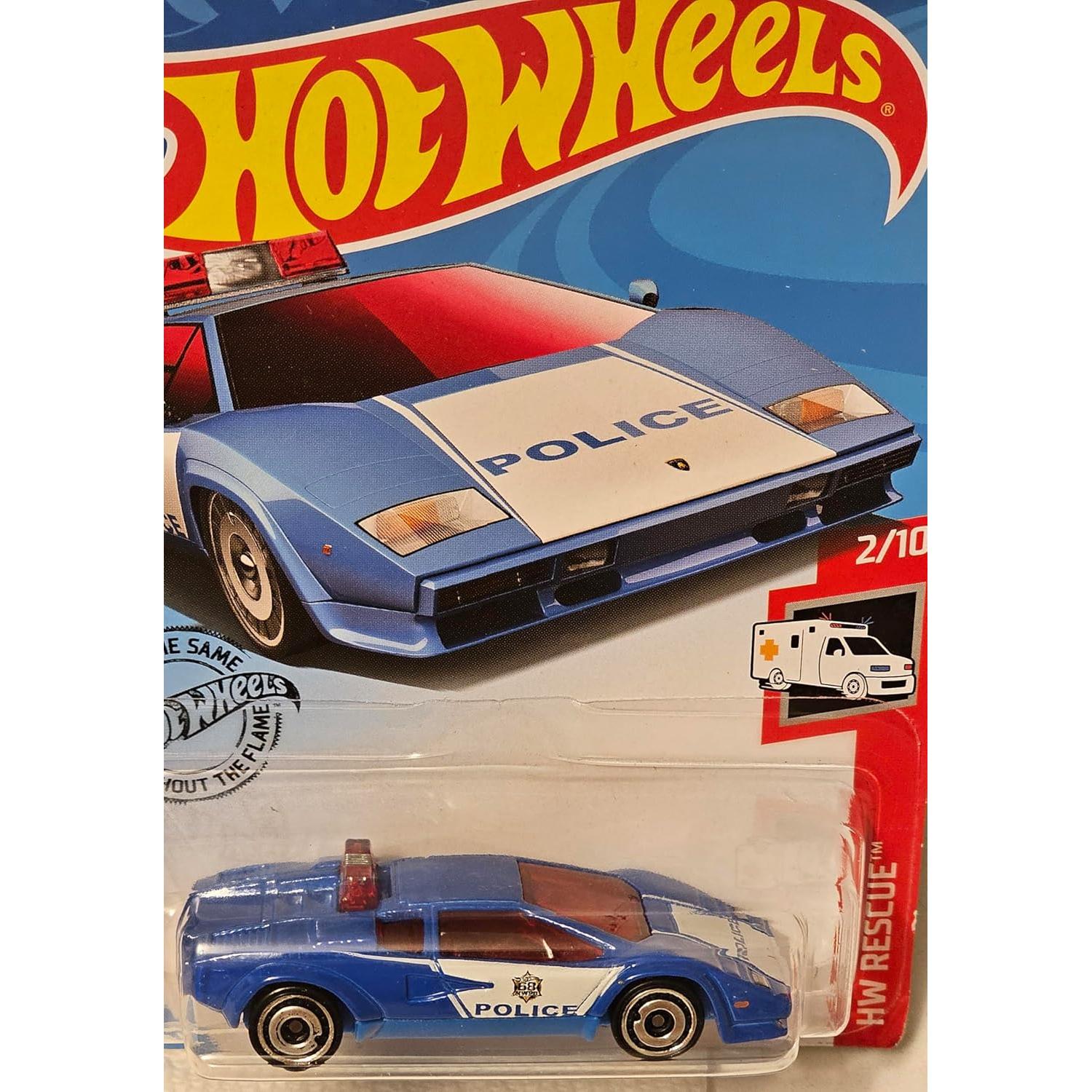 Hot Wheels Coche de Policía Lamborghini Countach 1:64 Azul