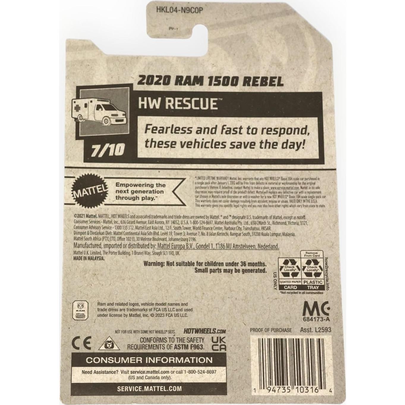 Coche de Juguete Hot Wheels Ram 1500 Rebel Amarillo 2020