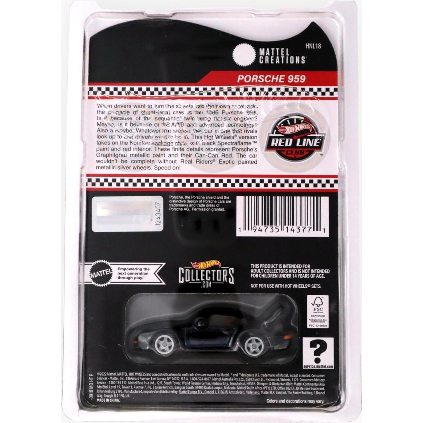 Hot Wheels Porsche 959 RLC 2023 Die Cast Negro 90g