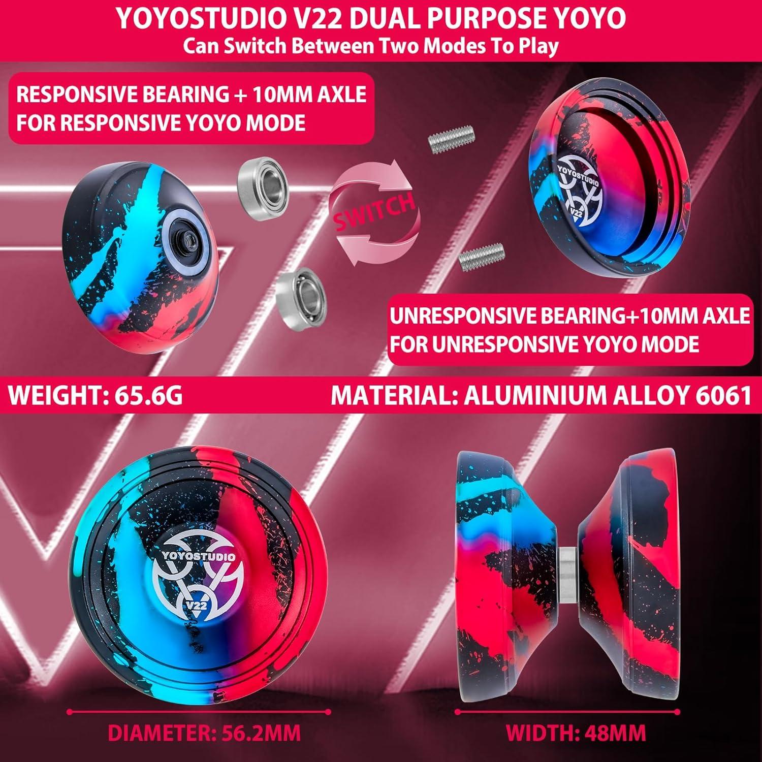 Yoyo Profesional YOYOSTUDIO V22 con Accesorios - Negro Azul Rojo