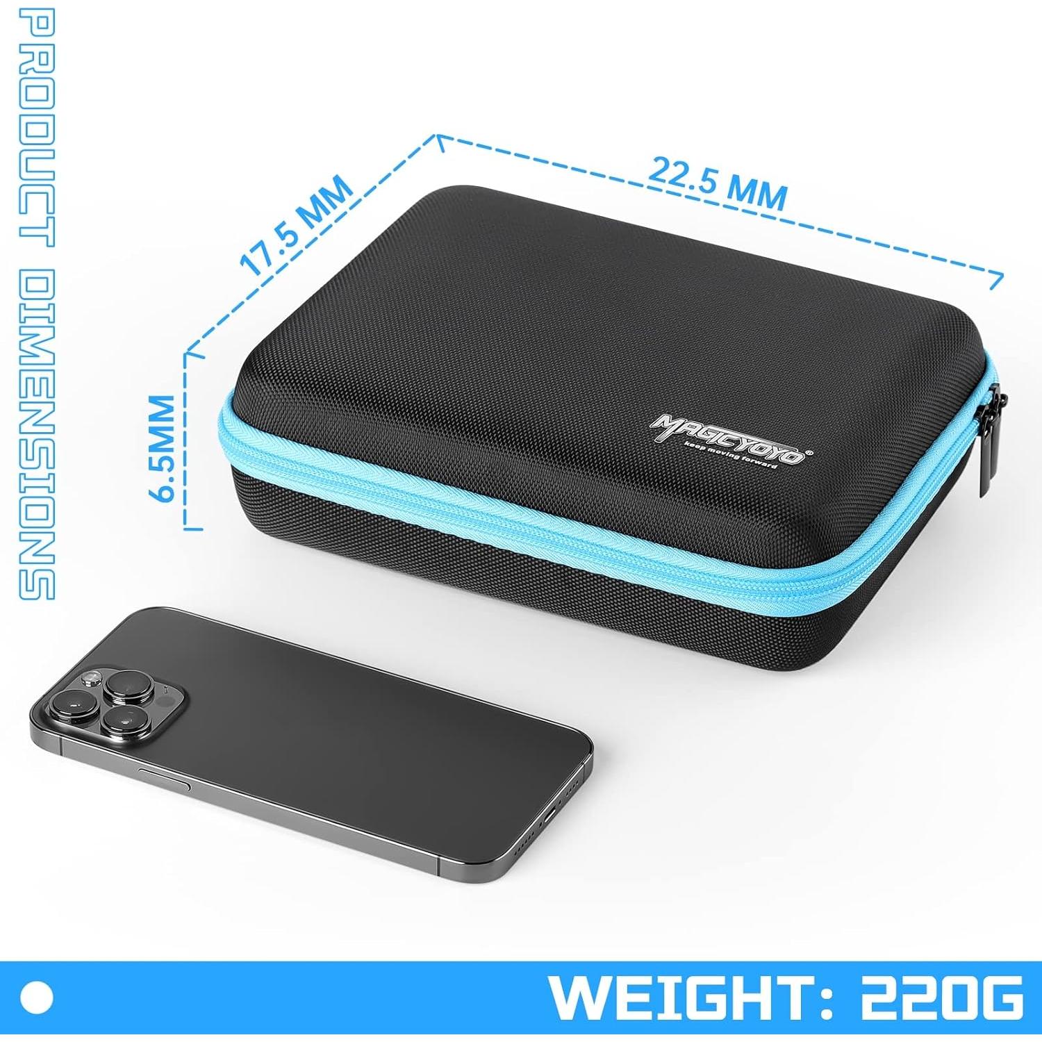 MAGICYOYO Yoyo Ball Storage Bag, Professional Yo-yo Case with Dual Zipper, Yo-Yo Carry Bag with Handle for Outdoor Equipment Protective Bag, 8 Yo Yo Storage Holes and Interior Zip Mesh Bag-Black Blue