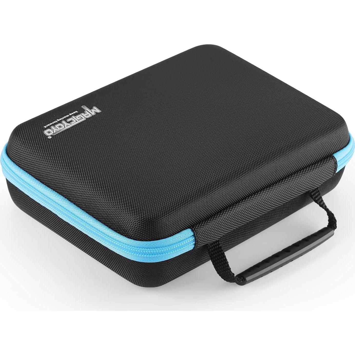 MAGICYOYO Yoyo Ball Storage Bag, Professional Yo-yo Case with Dual Zipper, Yo-Yo Carry Bag with Handle for Outdoor Equipment Protective Bag, 8 Yo Yo Storage Holes and Interior Zip Mesh Bag-Black Blue