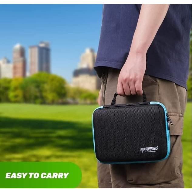 MAGICYOYO Yoyo Ball Storage Bag, Professional Yo-yo Case with Dual Zipper, Yo-Yo Carry Bag with Handle for Outdoor Equipment Protective Bag, 8 Yo Yo Storage Holes and Interior Zip Mesh Bag-Black Blue