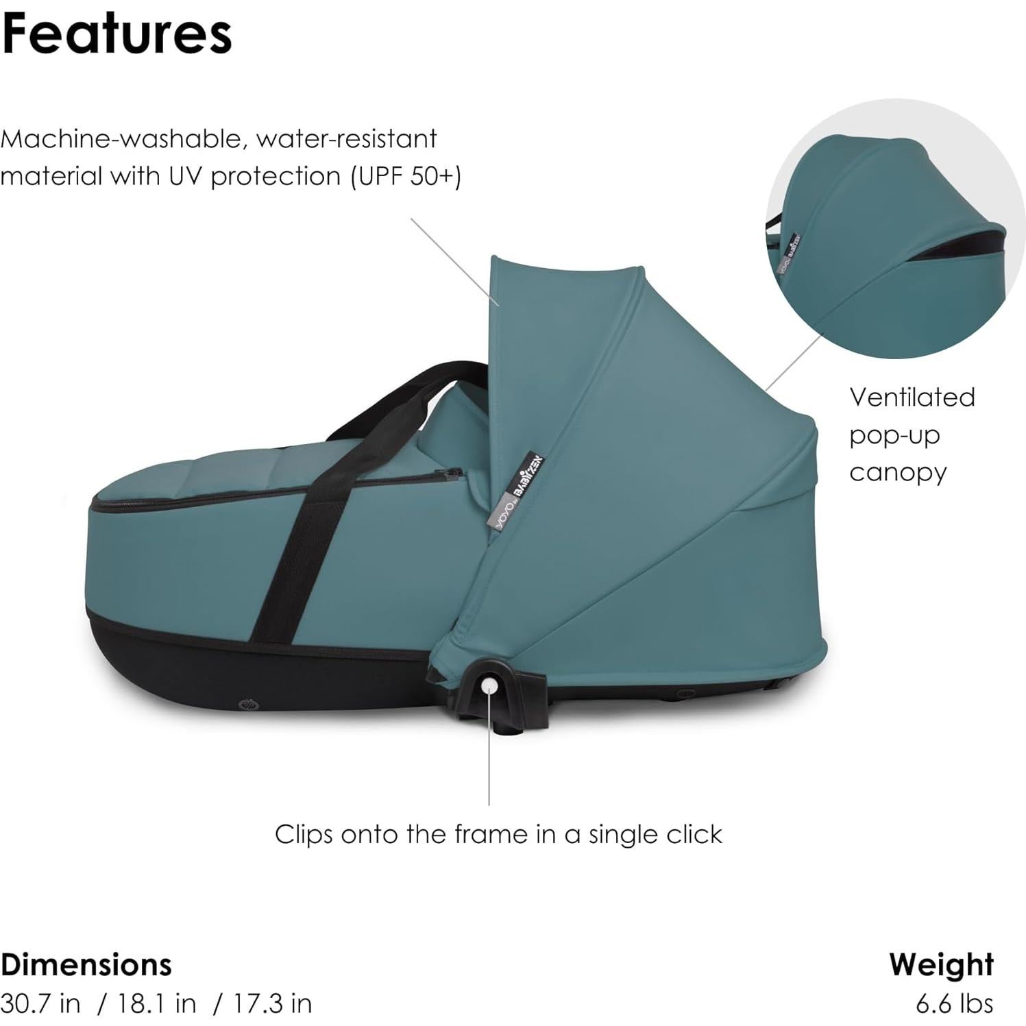 Cuna Babyzen YOYO 0+ Aqua - Colchón y toldo incluidos