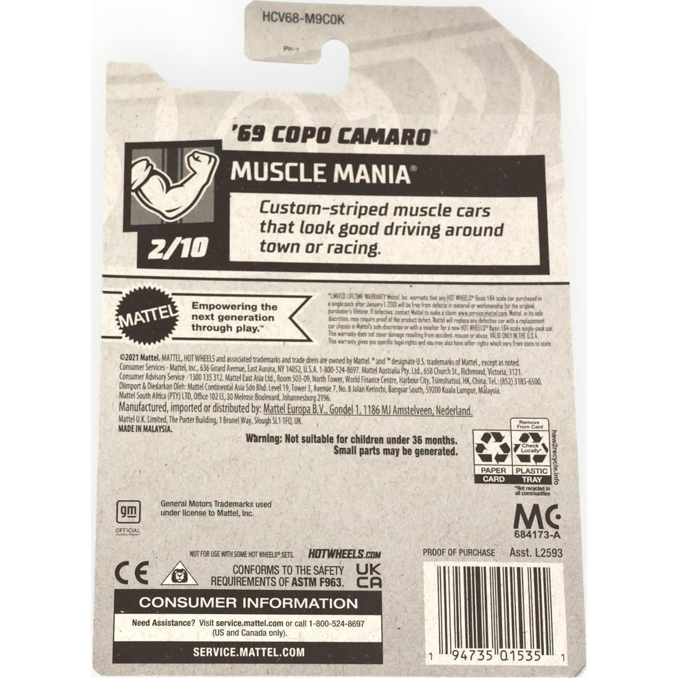 Hot Wheels Camaro '69 Copo Muscle Mania 1:64 Mattel