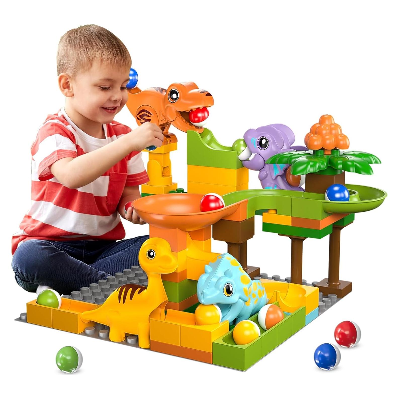 Set de Carrera de Canicas y Bloques de Construcción Dinosaurios