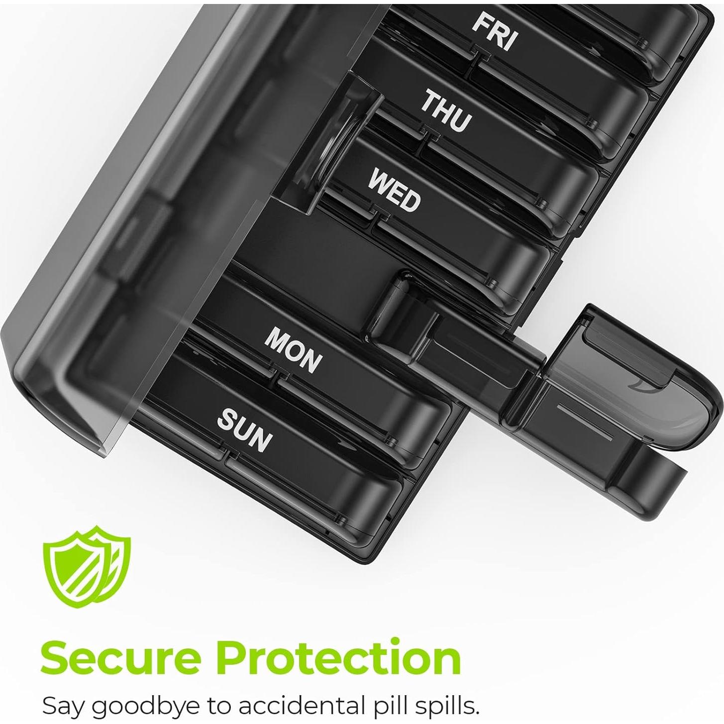 Organizador de Pastillas AUVON XL Semanal 2 Veces al Día Negro