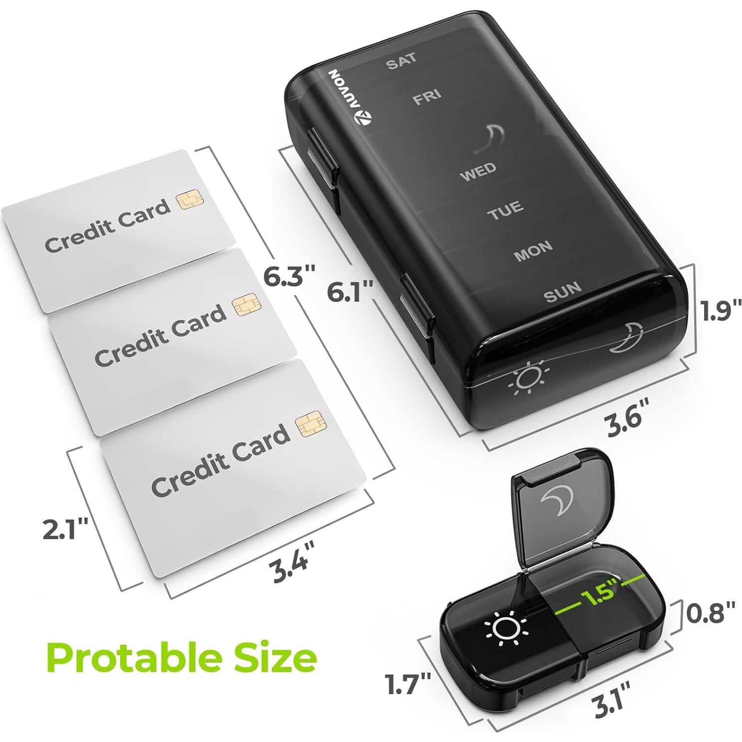 Organizador de Pastillas AUVON XL Semanal 2 Veces al Día Negro