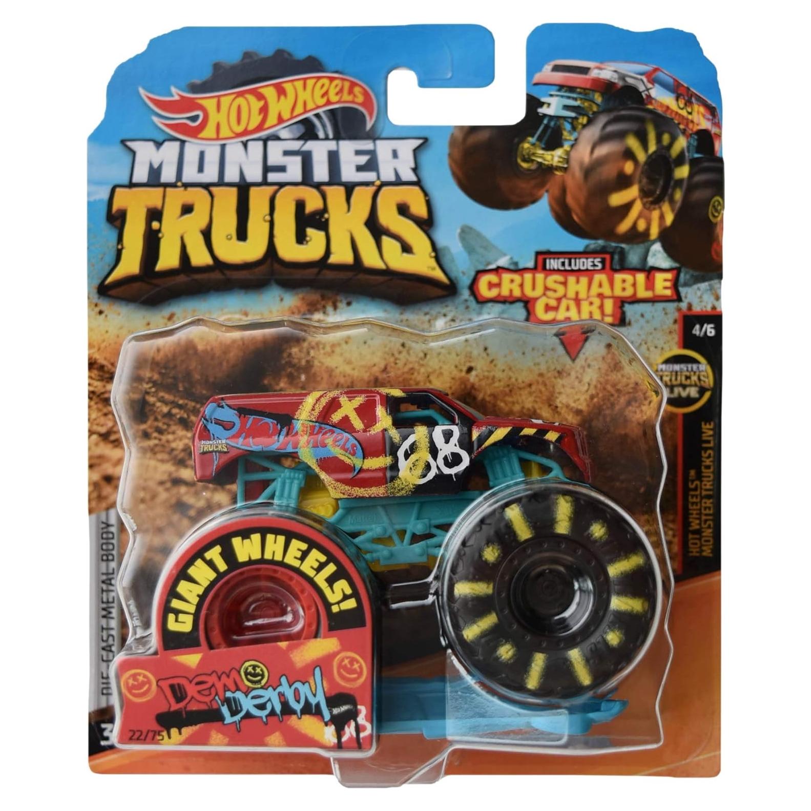 Hot Wheels Monster Trucks Demo Derby 1:64 Escala Aplastable