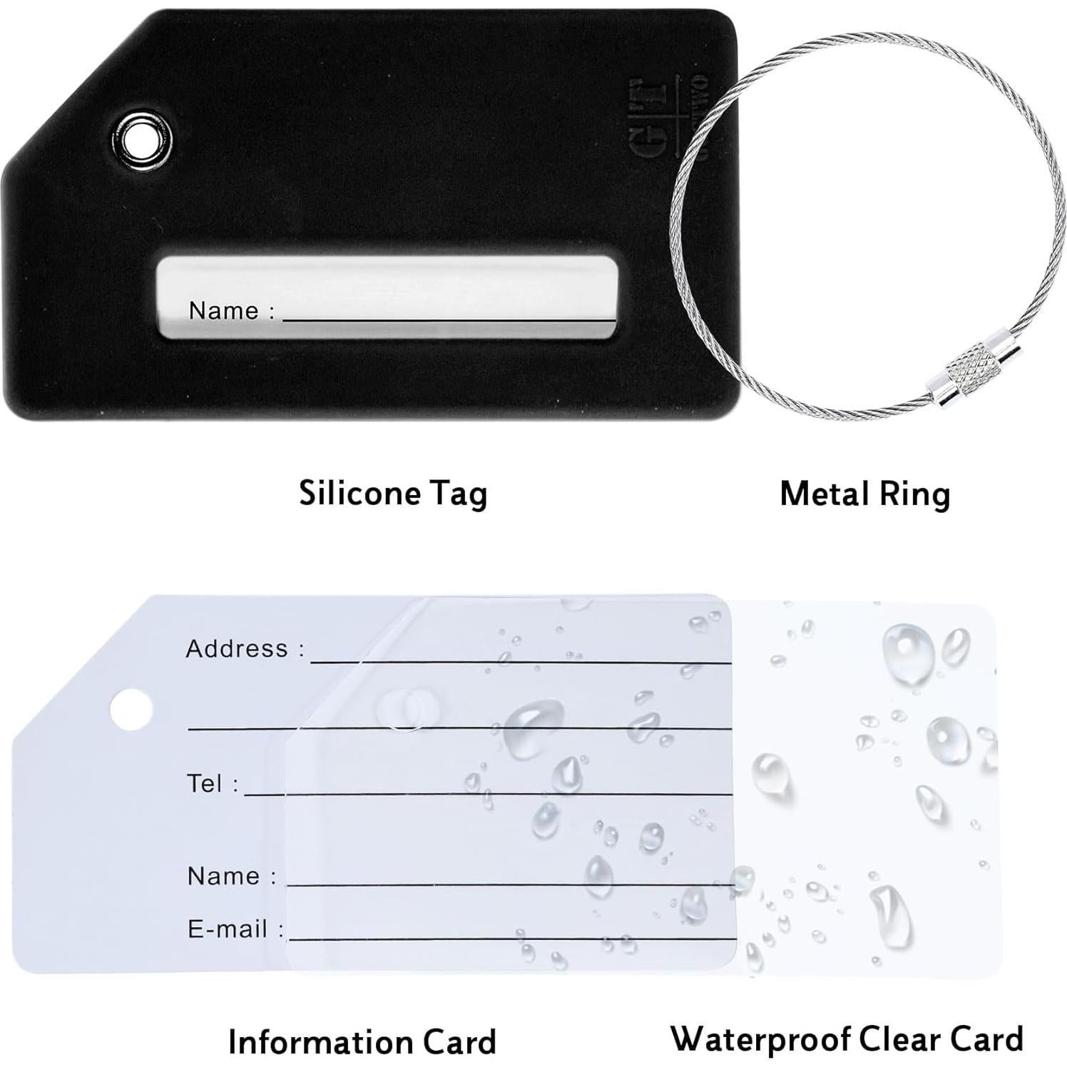 Paquete de 5 Etiquetas de Equipaje Silicona Gostwo Negro