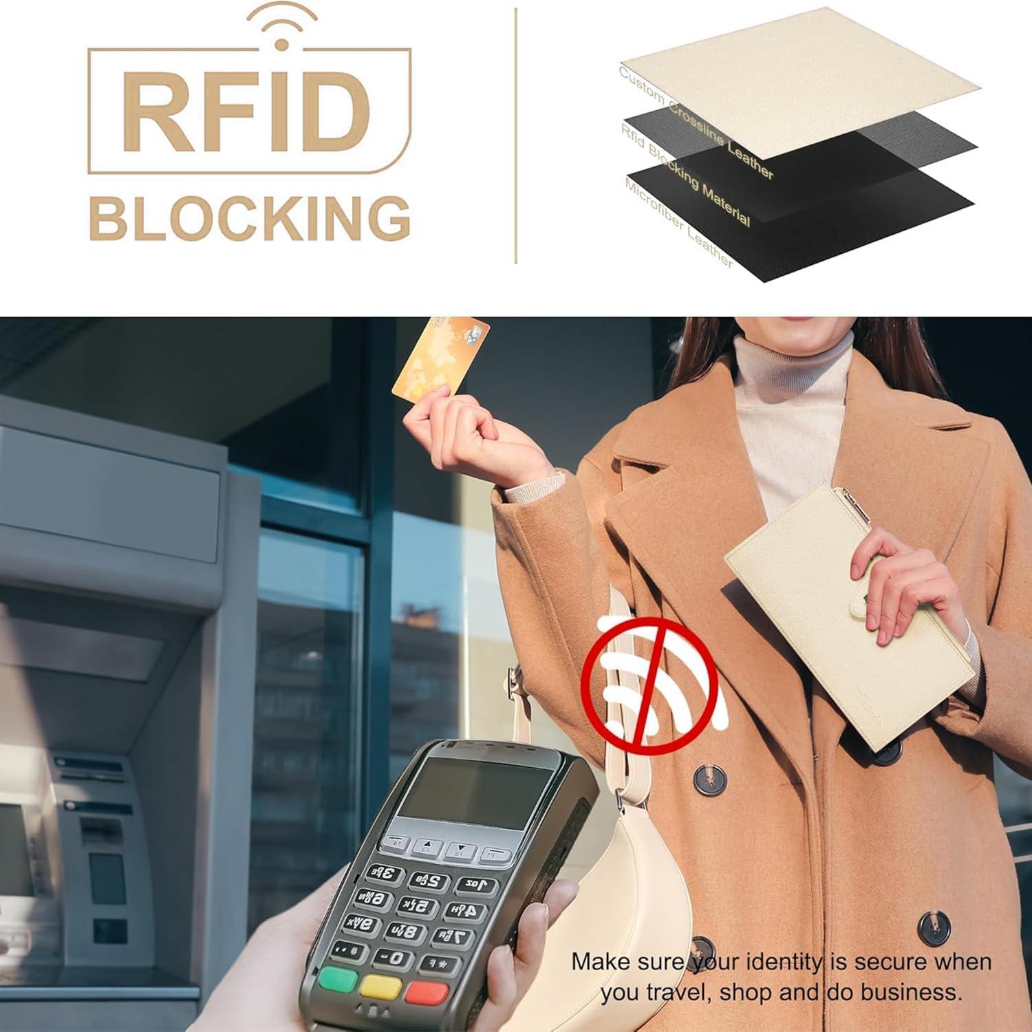 Billetera Travelambo RFID Mujer Grande Bifold 16 Tarjetas Beige