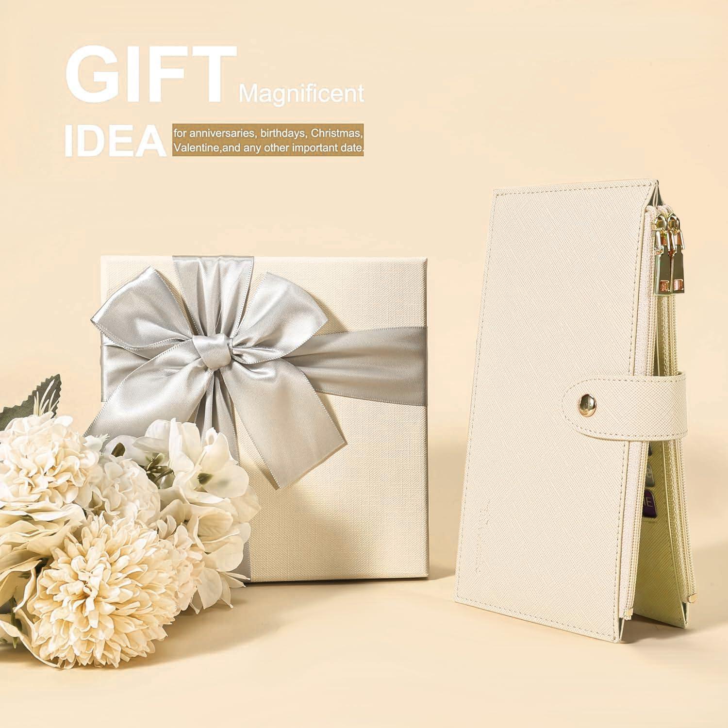 Billetera Travelambo RFID Mujer Grande Bifold 16 Tarjetas Beige