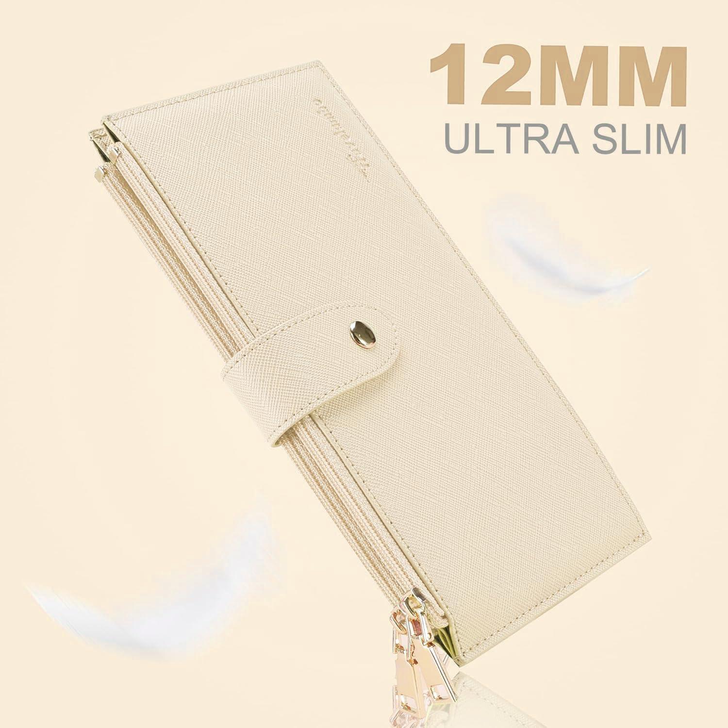 Billetera Travelambo RFID Mujer Grande Bifold 16 Tarjetas Beige