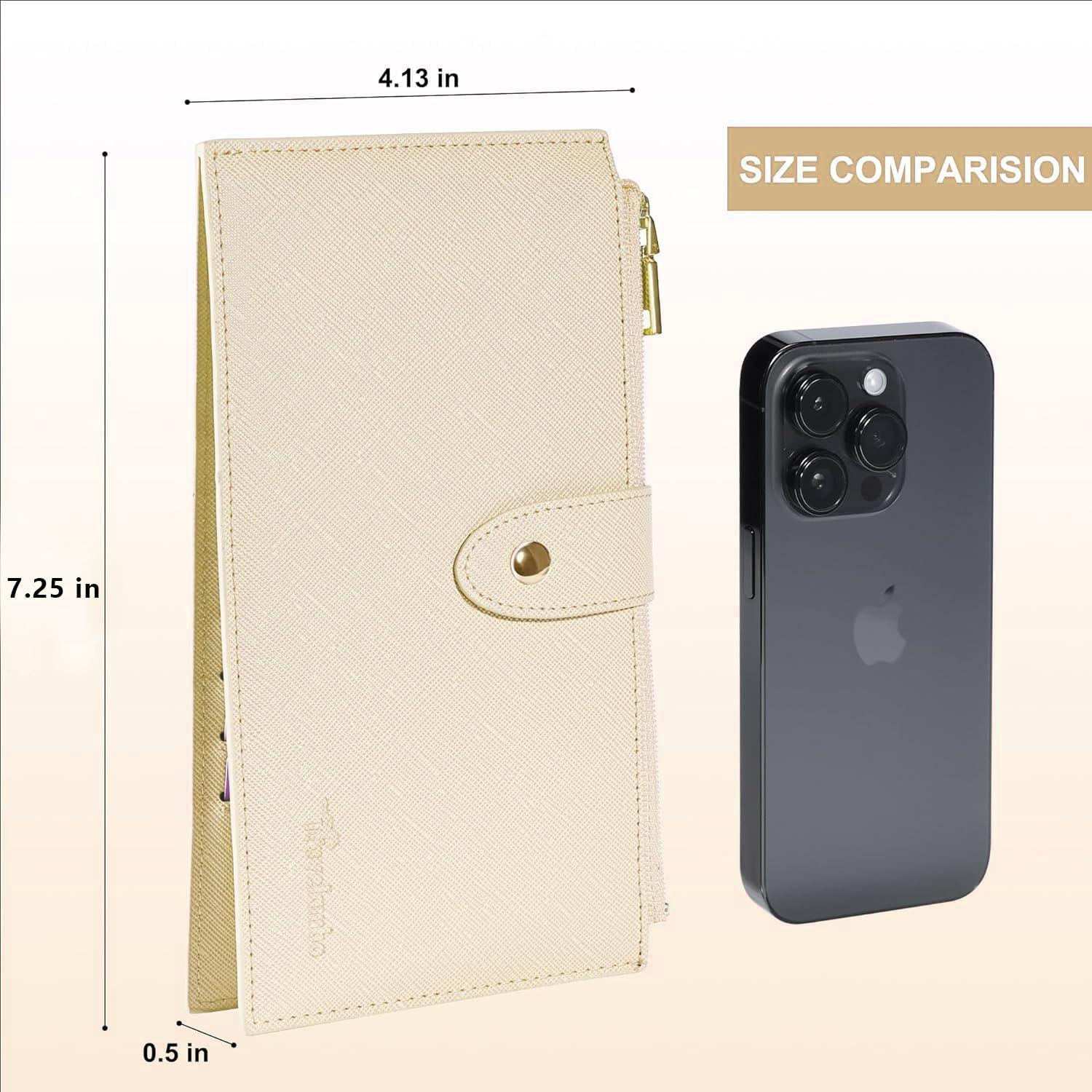 Billetera Travelambo RFID Mujer Grande Bifold 16 Tarjetas Beige