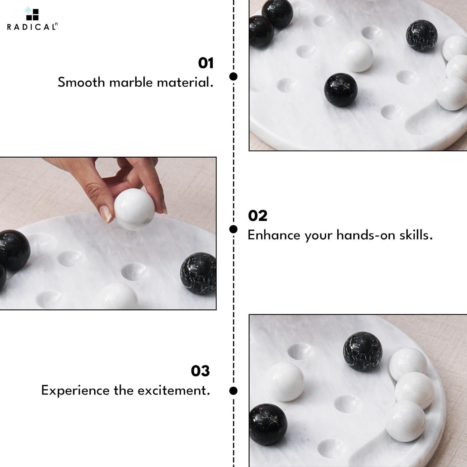 Juego de Tres en Raya de Mármol Radicaln 25,4 cm Negro y Blanco