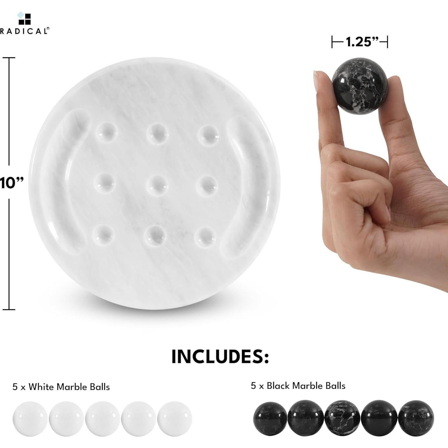 Juego de Tres en Raya de Mármol Radicaln 25,4 cm Negro y Blanco