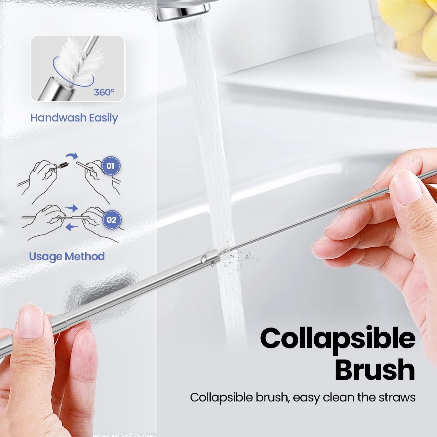 Pajitas Reutilizables Plegables Ecoangel - Acero Inoxidable 4 Unidades