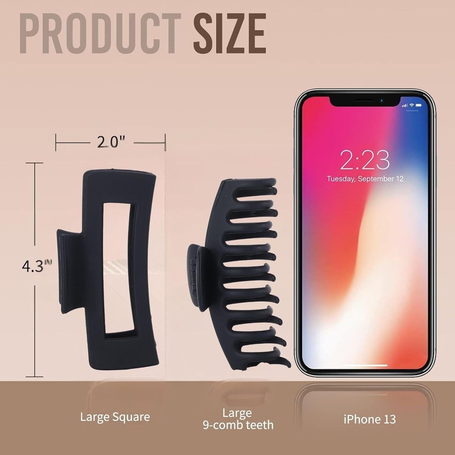 Pinzas de Pelo Negras LuSeren - Paquete de 8 Grandes 11 cm