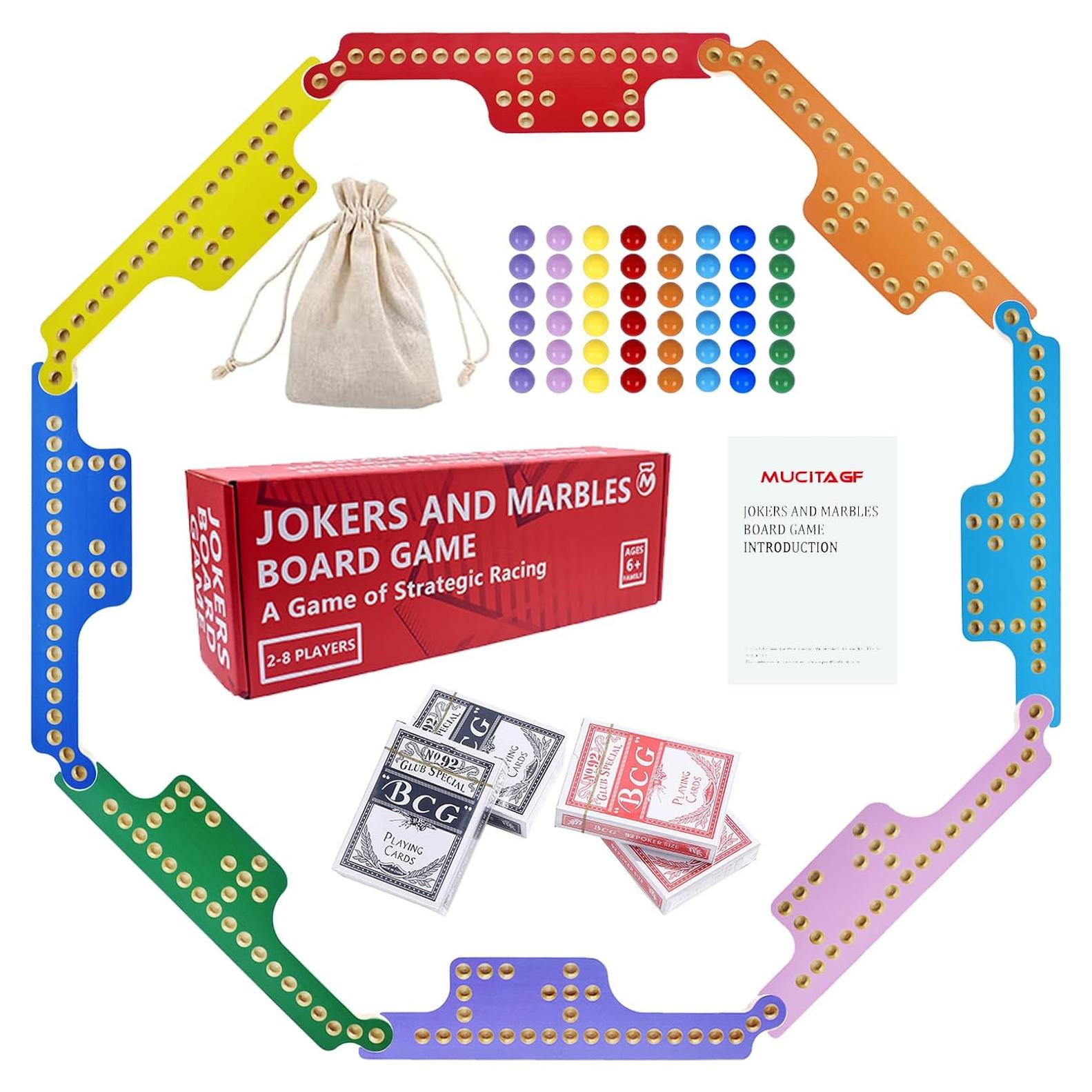 Juego de Mesa Jokers y Canicas Madera 8 Jugadores 48 Canicas