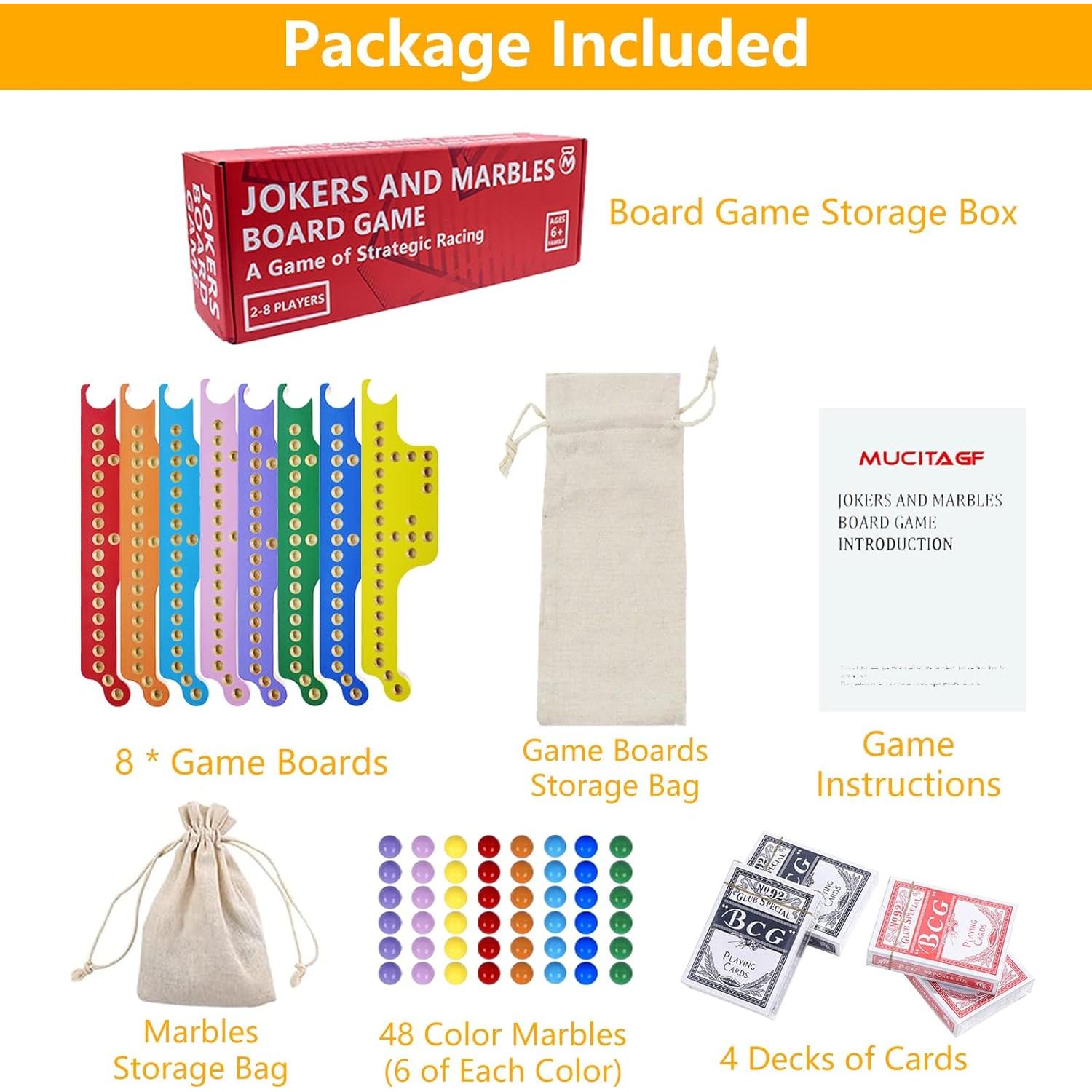 Juego de Mesa Jokers y Canicas Madera 8 Jugadores 48 Canicas