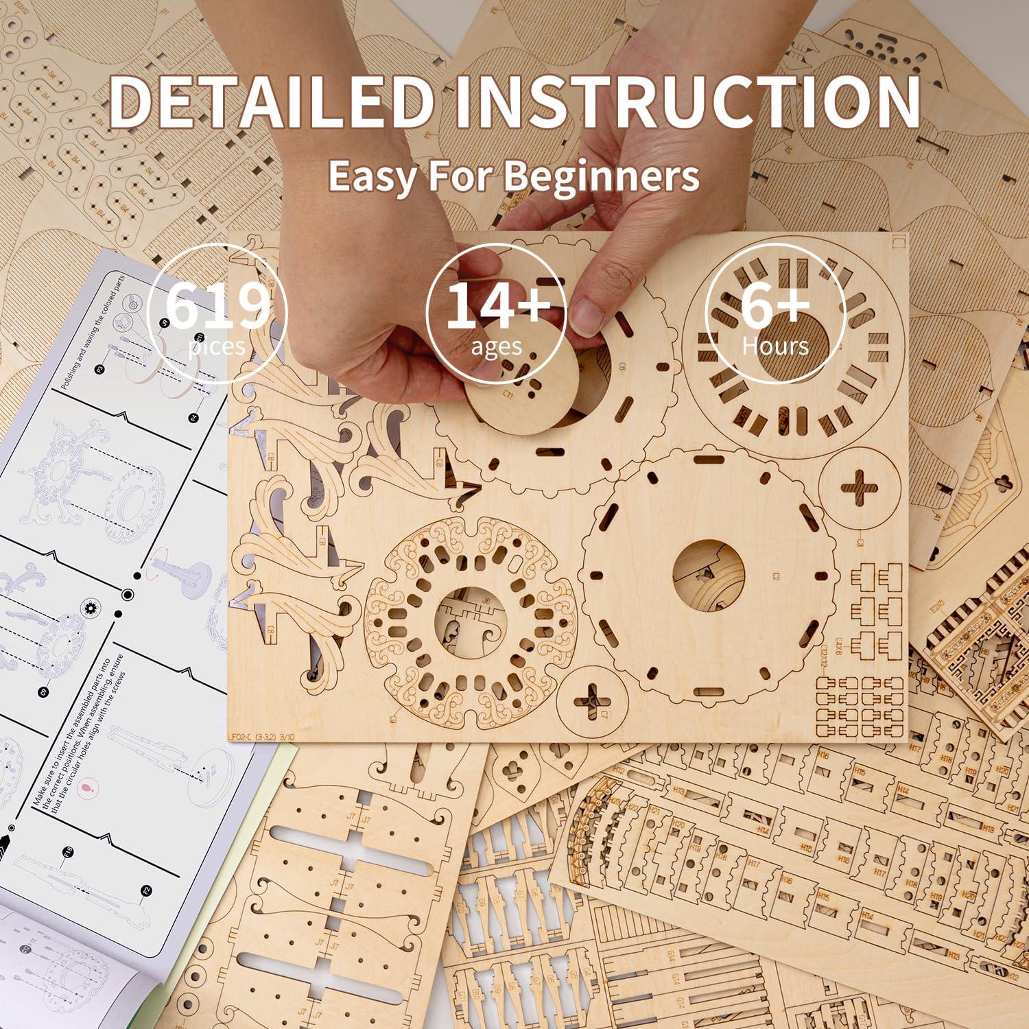 Rompecabezas 3D RUIFAM de madera con música y 619 piezas