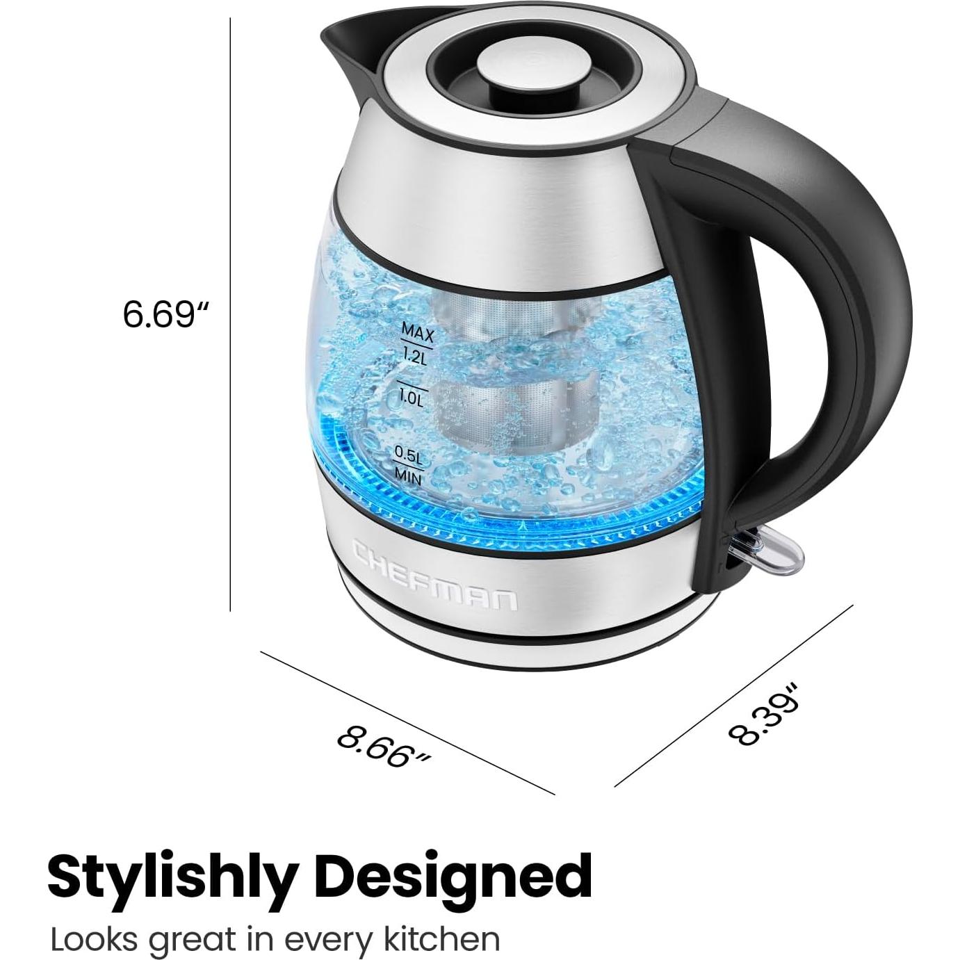 Hervidor Eléctrico Chefman 1.2L Acero Inoxidable con Infusor