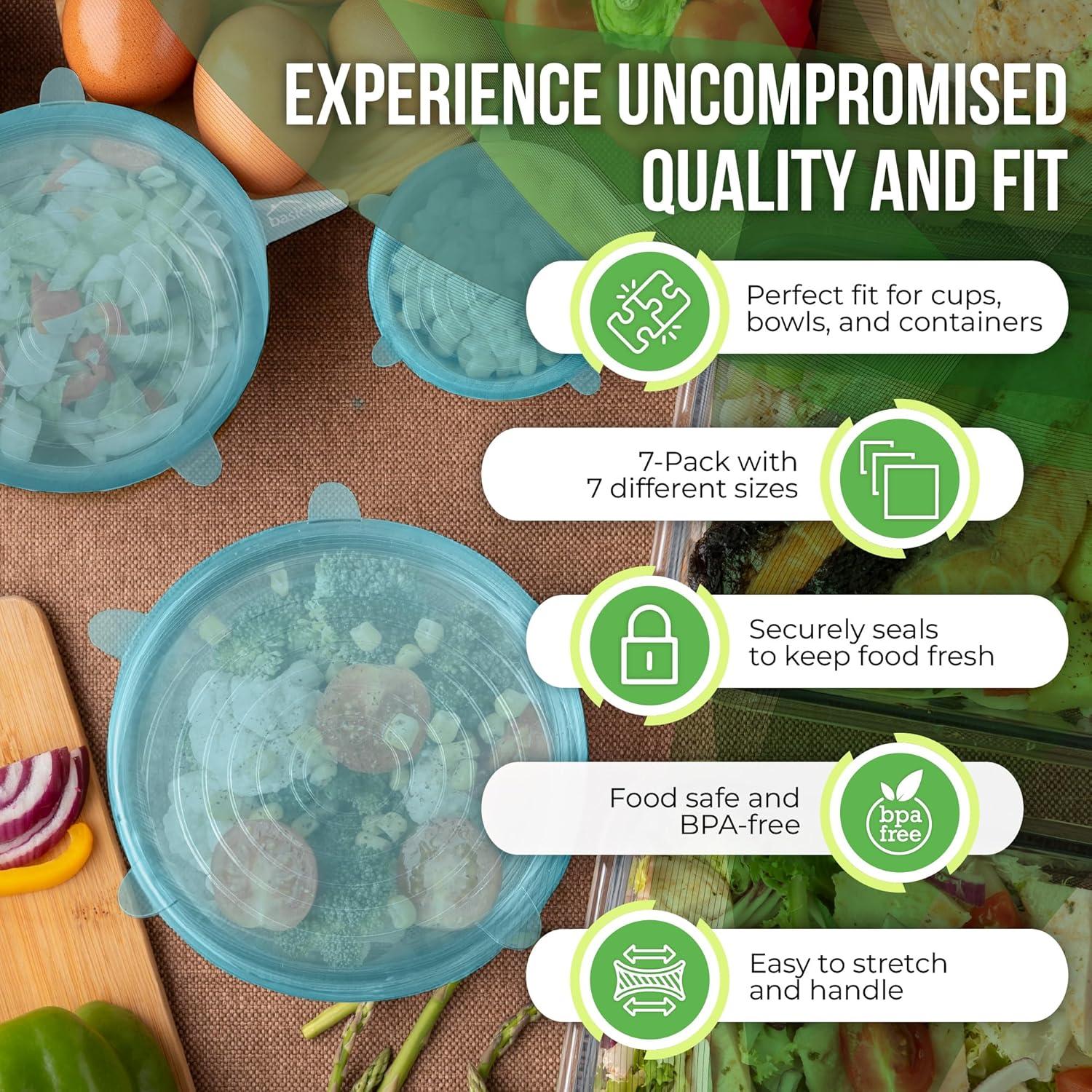 Juego de 7 Tapas de Silicona Elásticas Basic Haus Aqua Mist