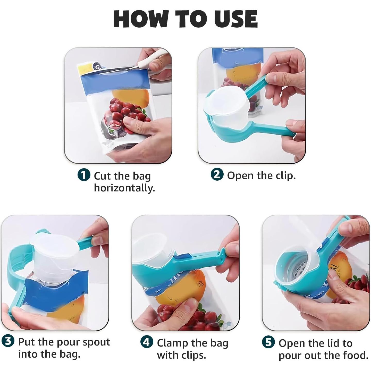 4 Clips de Sellado con Boquilla 365Home para Alimentos - Blanco