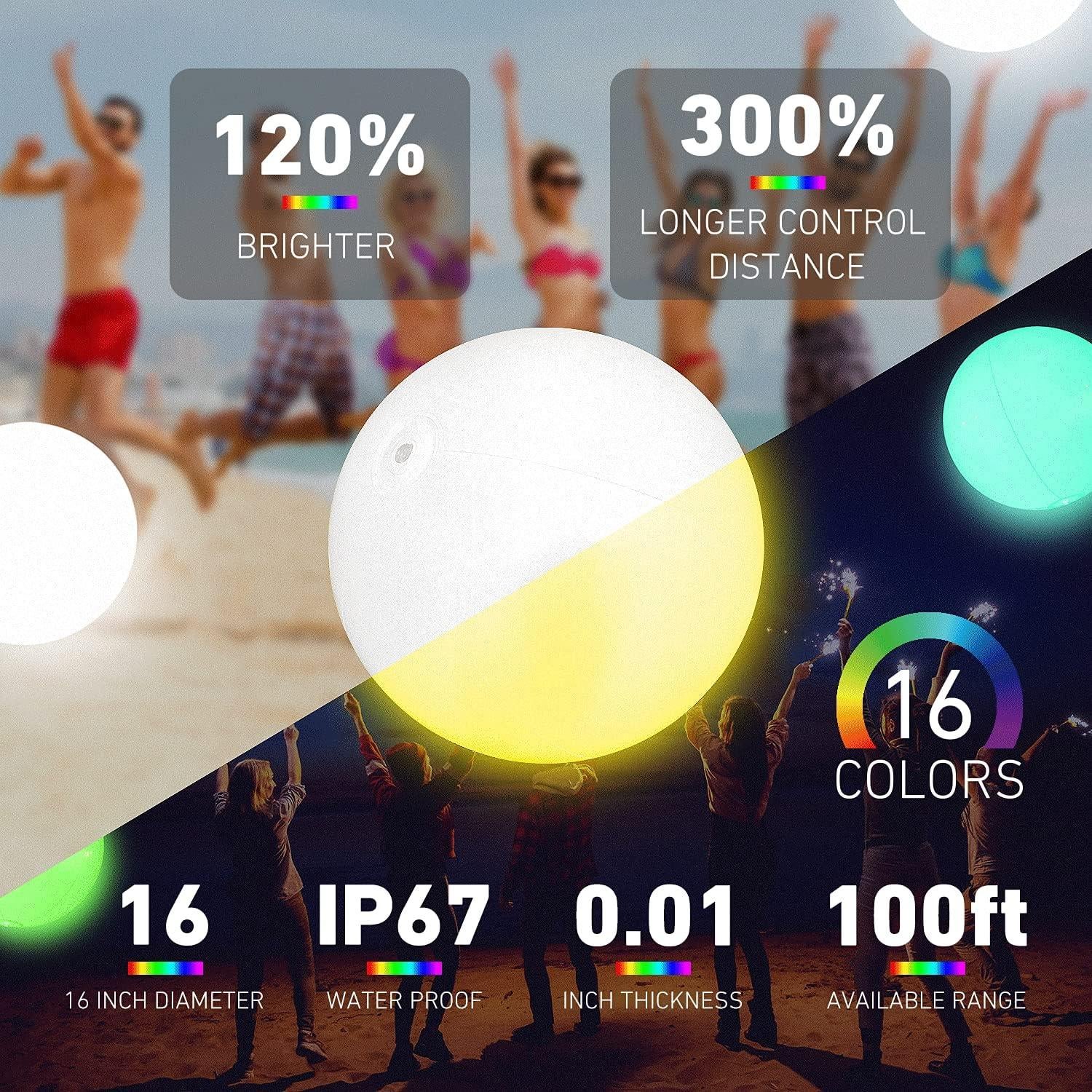 Pelota de Playa LED KIRALUMI 40.64 cm Control Remoto 16 Colores