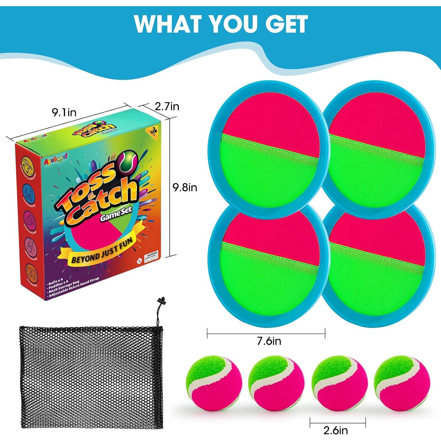 Juego de Lanzar y Atrapar Ayeboovi 4 Palas y 4 Pelotas