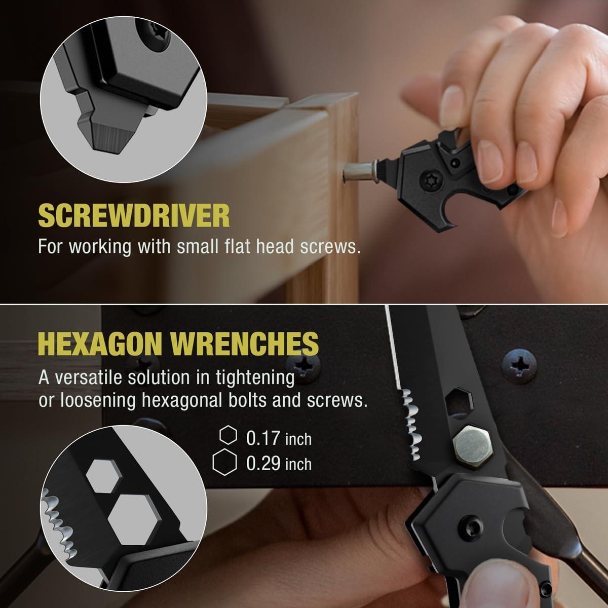 Mini Cuchillo de Llavero Grand Way - 6 en 1 Multiherramienta Negra