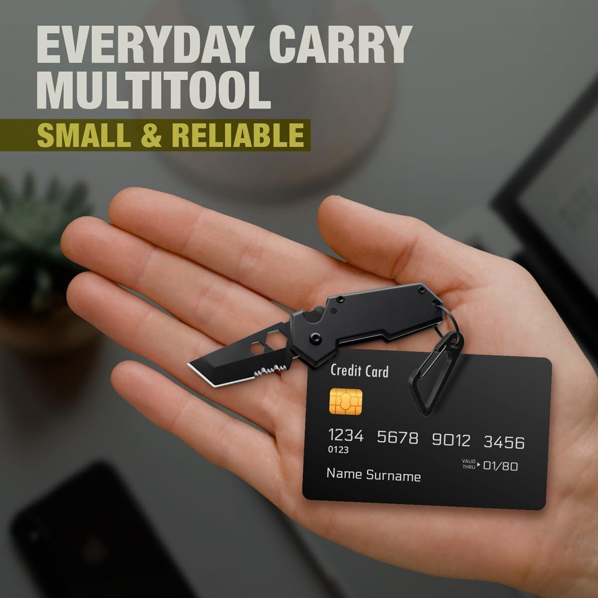 Mini Cuchillo de Llavero Grand Way - 6 en 1 Multiherramienta Negra