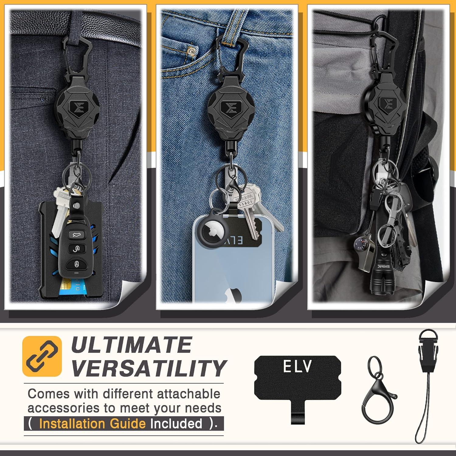 Cadena de Llave Retráctil ELV con Cierre Magnético y Mosquetón