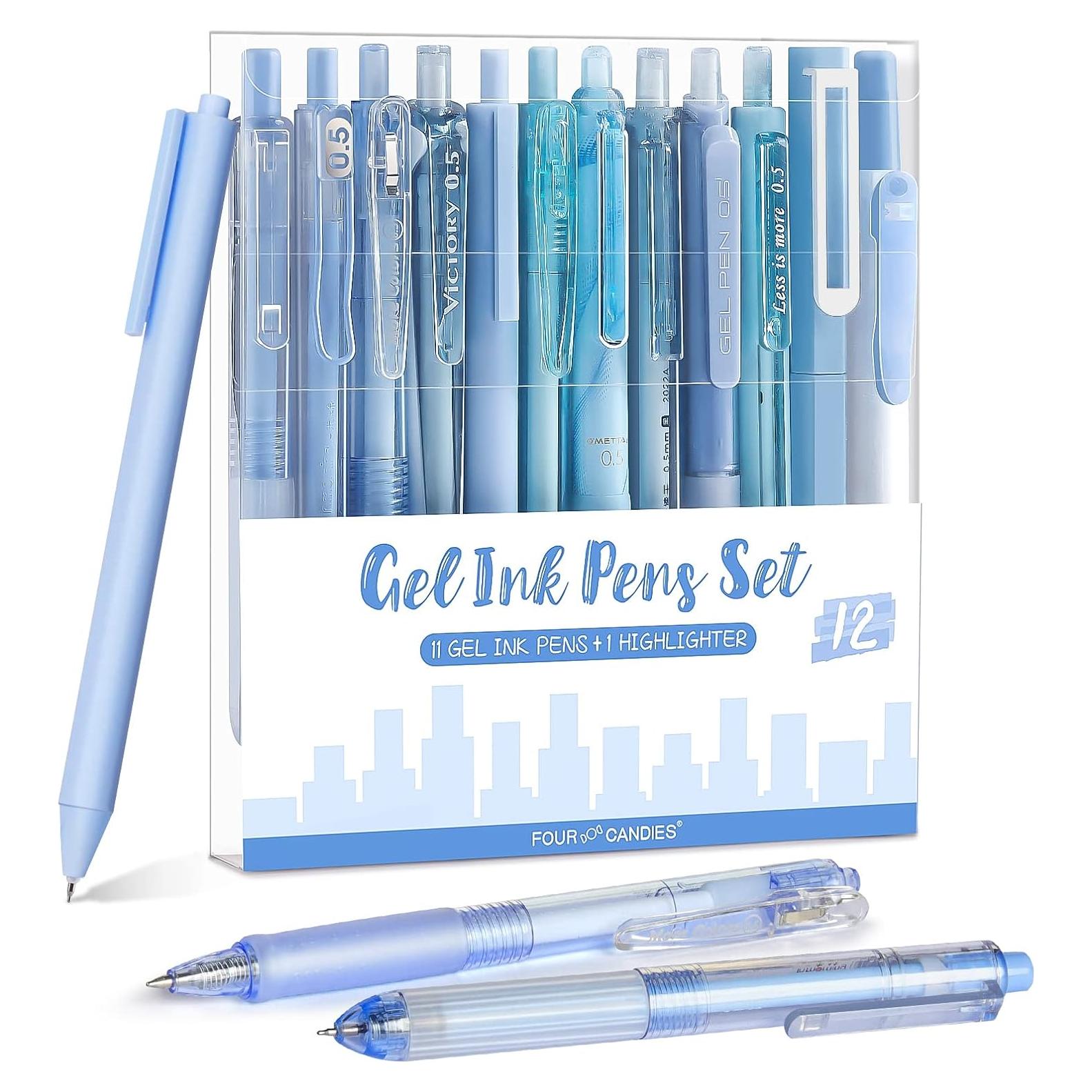 Set de 12 Bolígrafos de Gel Cuatro Caramelos 0.5mm Tinta Negra y Azul