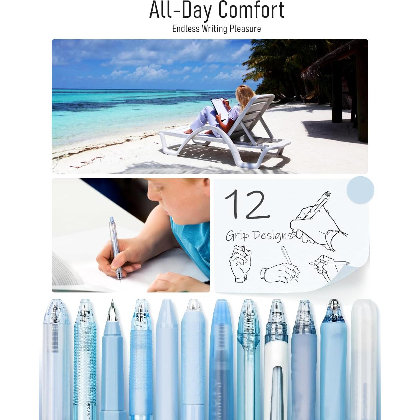 Set de 12 Bolígrafos de Gel Cuatro Caramelos 0.5mm Tinta Negra y Azul