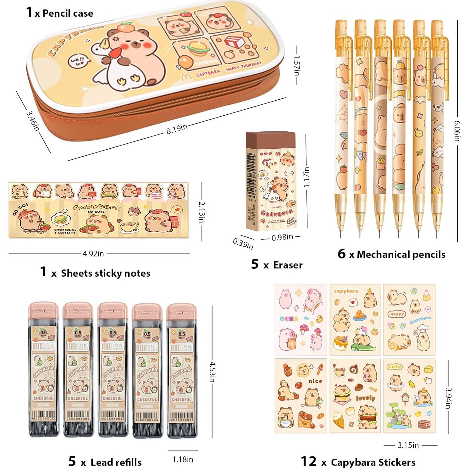 Conjunto de Papelería Kawaii Capibara Daphilly - 6 Lápices Mecánicos