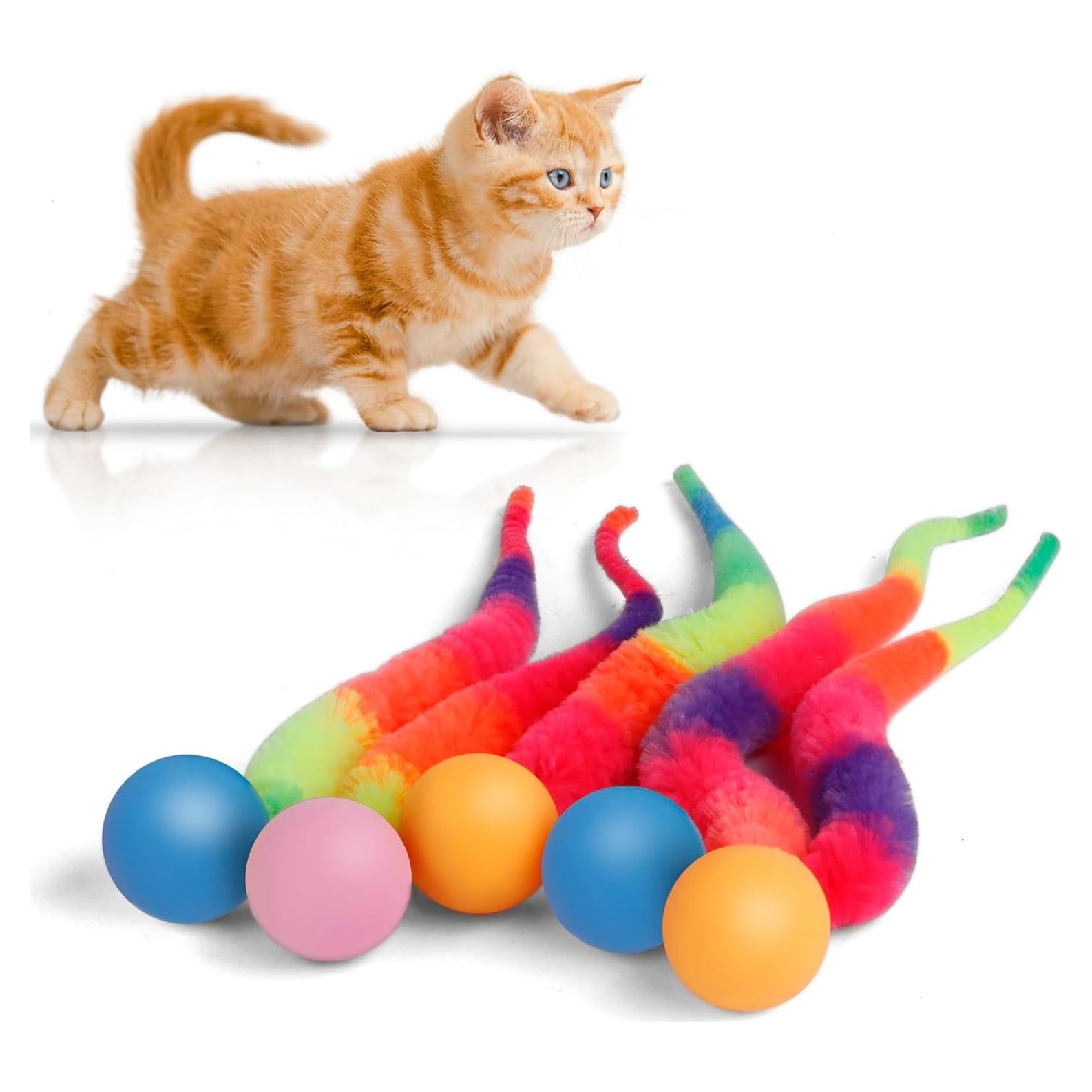 Juguete para Gatos SHENGSEN 5 Paquetes Gusano Colorido