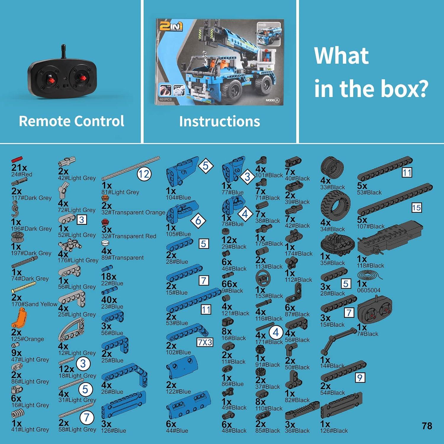 Juguete de Construcción DOLIVE Camión Grúa RC 2-en-1 401 Piezas