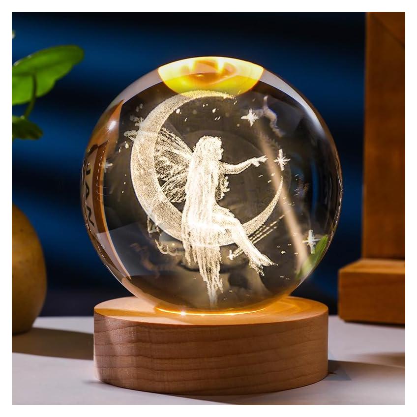 Esfera de Cristal 3D K9 con Luz LED y Base de Madera