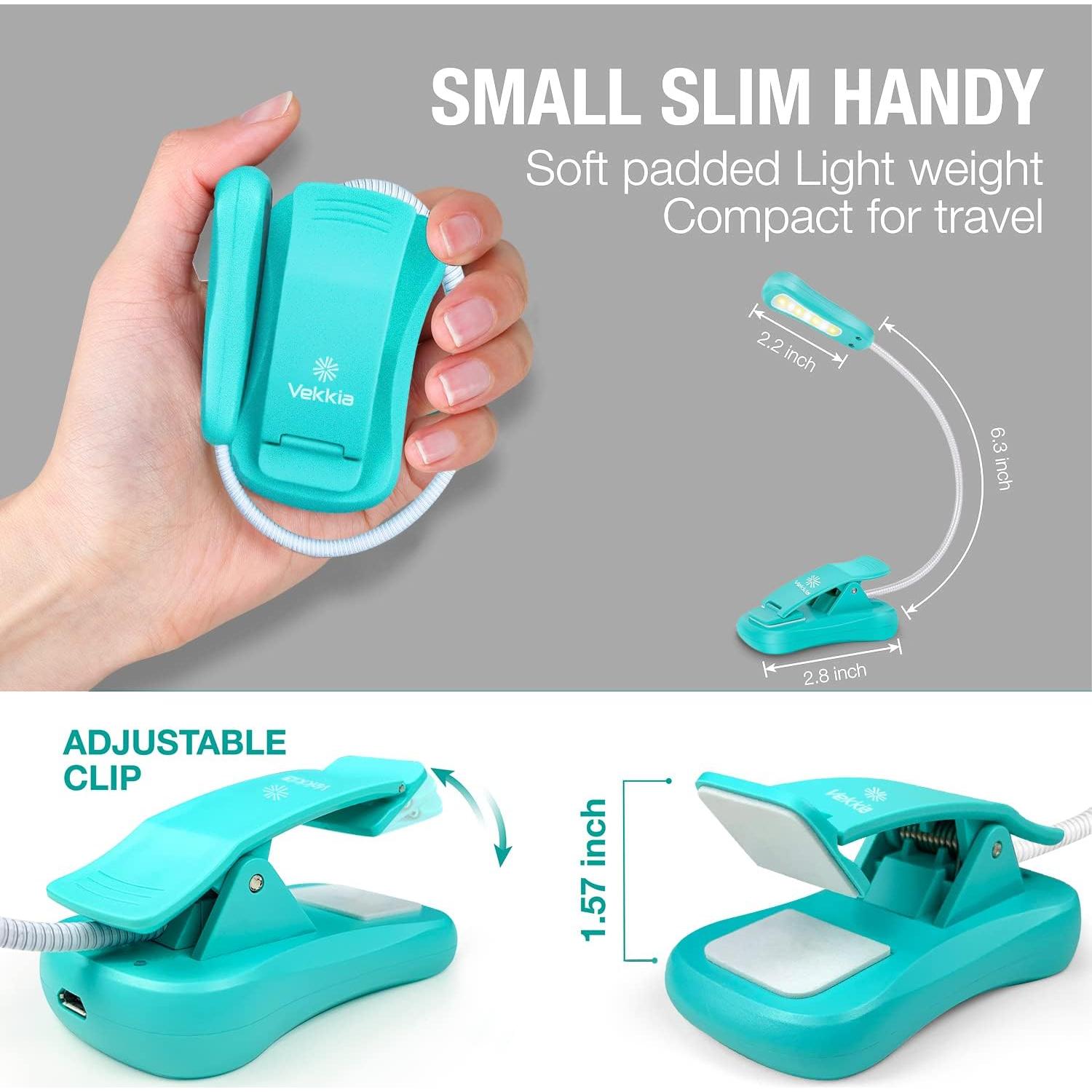 Luz de libro recargable Vekkia BK-03-BU, 3 brillos, 70h