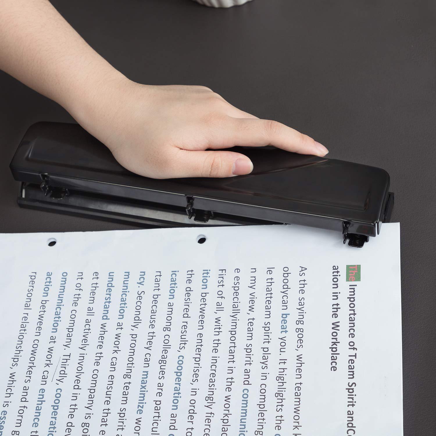 Perforadora de 3 agujeros Amazon Basics, capacidad 10 hojas, negra