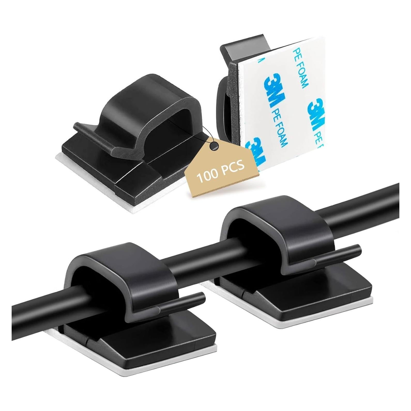 100 Clips de Cable Adhesivos Abnii, Organizador Negro Pequeño