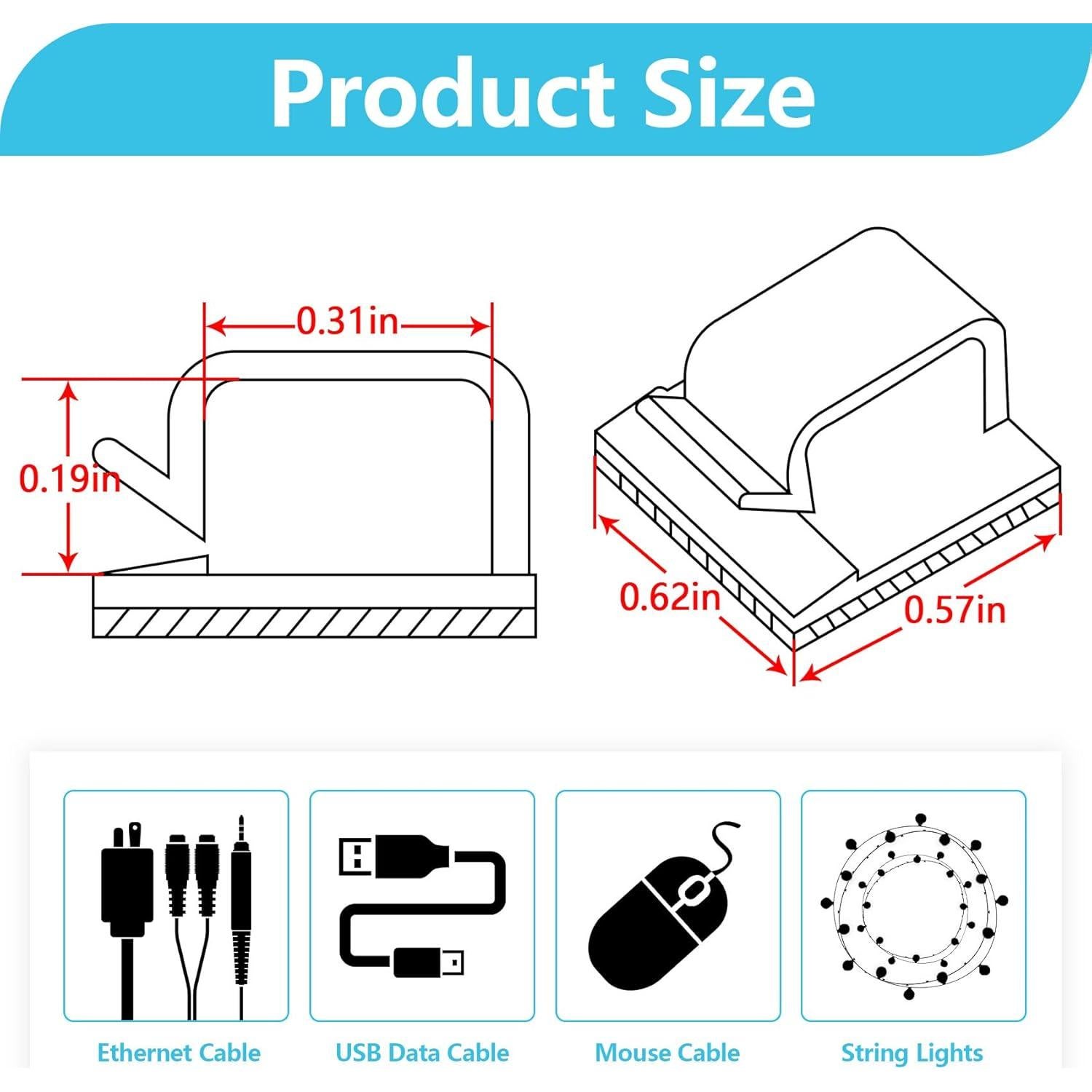 100 Clips de Cable Adhesivos Abnii, Organizador Negro Pequeño