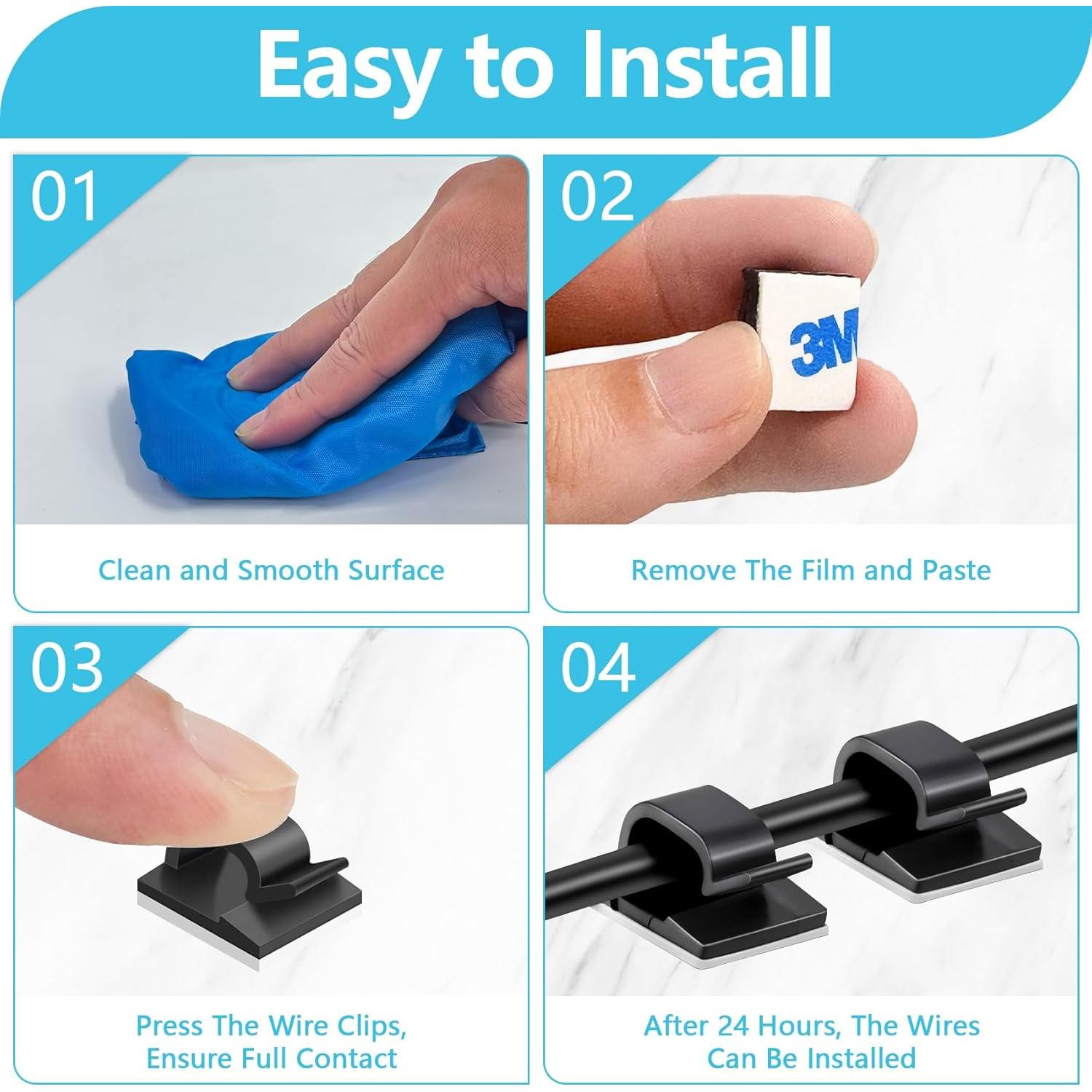 100 Clips de Cable Adhesivos Abnii, Organizador Negro Pequeño