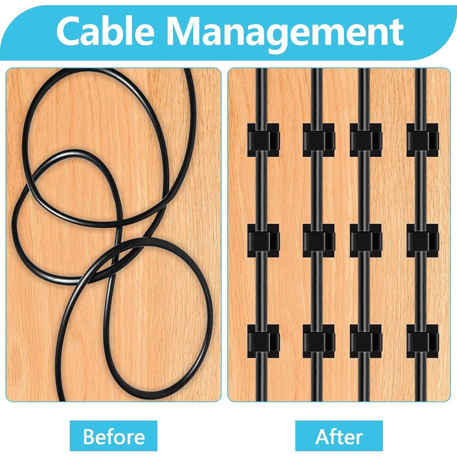 100 Clips de Cable Adhesivos Abnii, Organizador Negro Pequeño
