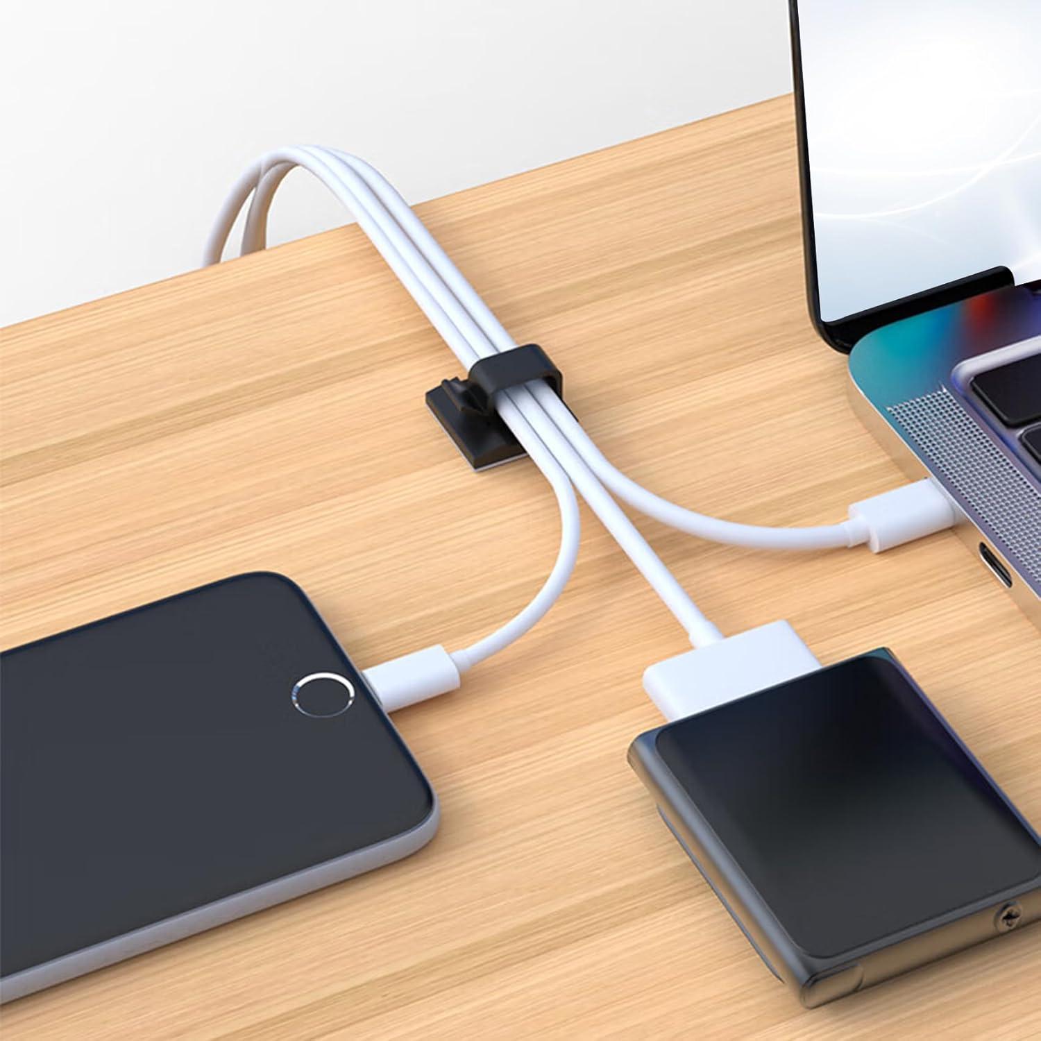 100 Clips de Cable Adhesivos Abnii, Organizador Negro Pequeño