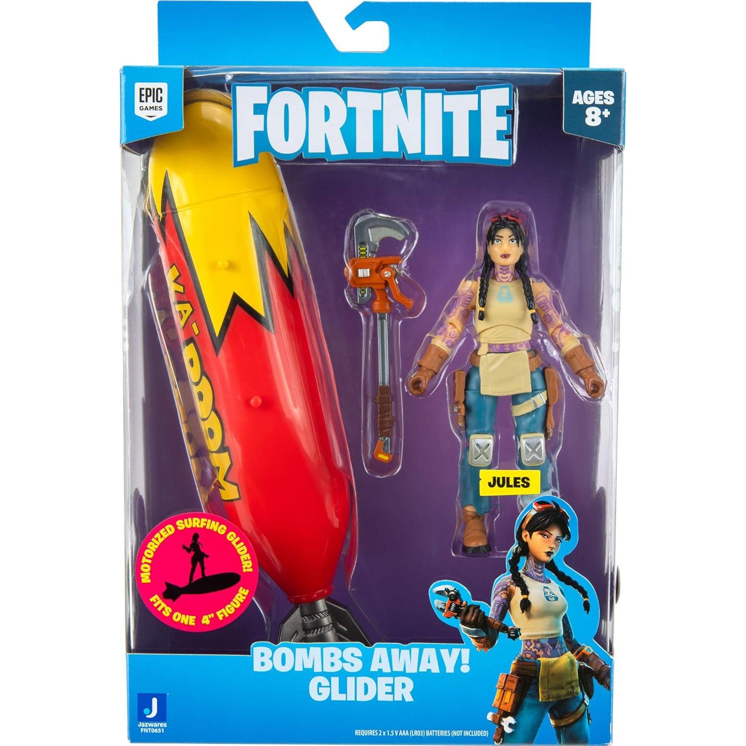Planeador Bombs Away! Jazwares Fortnite con figura Jules 10 cm