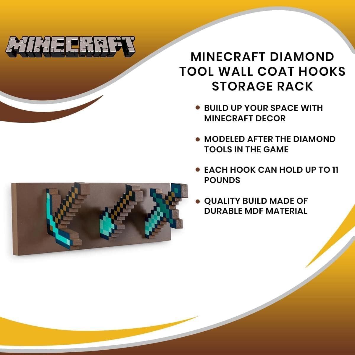 Perchero de Pared Minecraft Ukonic con Ganchos de Diamante